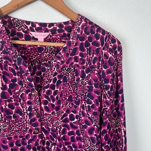 Lilly Pulitzer Sherida Top In Gigi Giraffe Pink Navy Cotton Casual Size S EUC - Picture 5 of 10